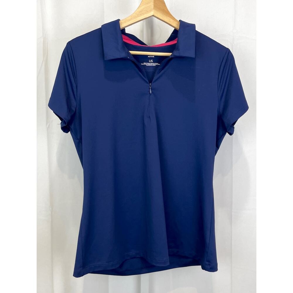 TOMMY BAHAMA Womens L Active Womens 1/4 Zip Polo Short Sleeve Top Stretch Blue